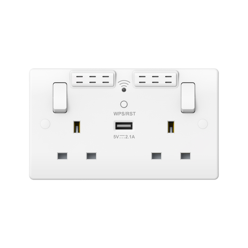 Caradok 2G 13A Switched Wi-Fi Socket USB A - Caradok - The Classics - White Plastic