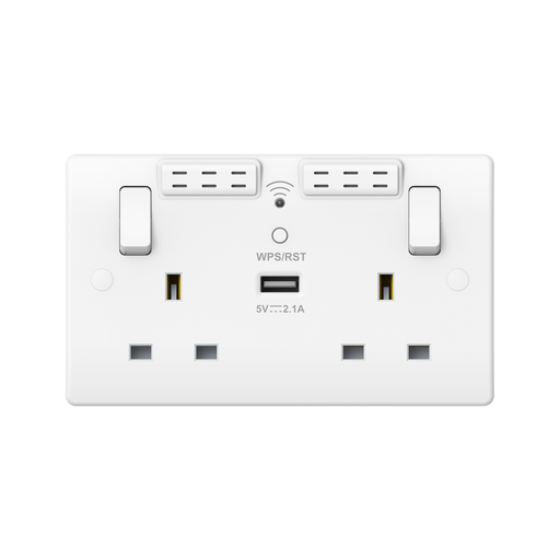 Caradok 2G 13A Switched Wi-Fi Socket USB A - Caradok - The Classics - White Plastic