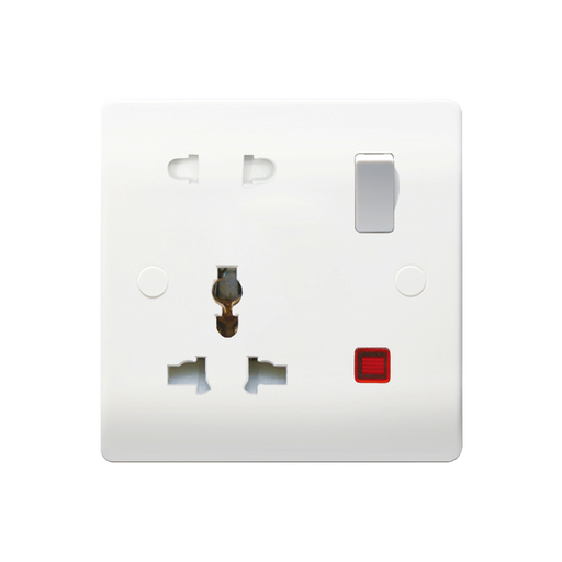 Caradok 1G 16A Multi-Function Socket c/w Neon - Caradok - The Classics - White Plastic