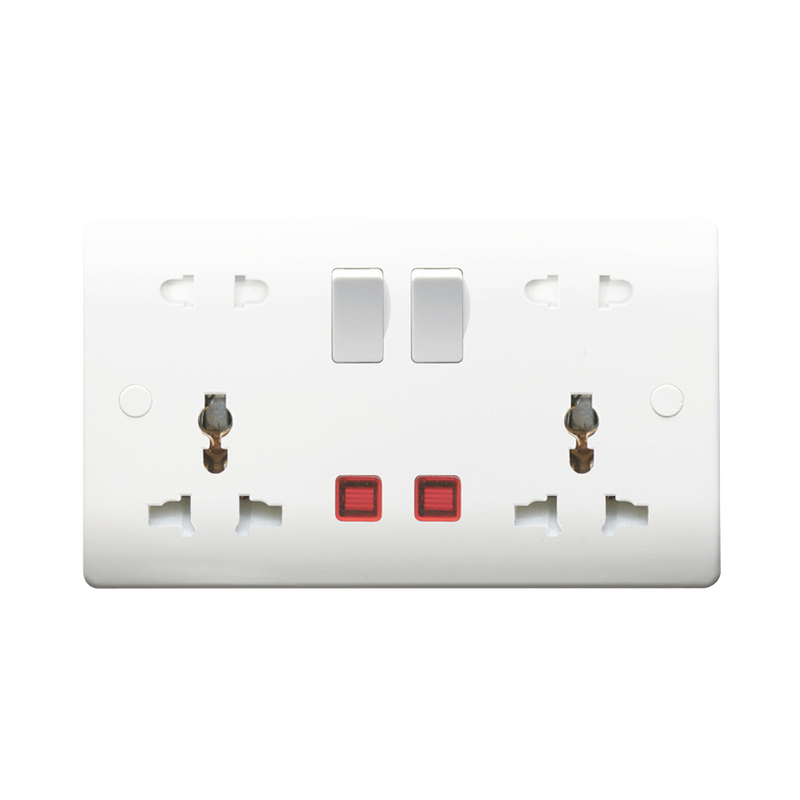 Caradok 2G 16A Multi-Function Socket c/w Neon - Caradok - The Classics - White Plastic