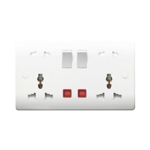 Caradok 2G 16A Multi-Function Socket c/w Neon - Caradok - The Classics - White Plastic