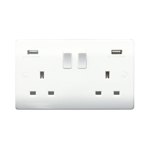 Caradok 2G 13A Switched Socket 2 USB A 3.1A - Caradok - The Classics - White Plastic