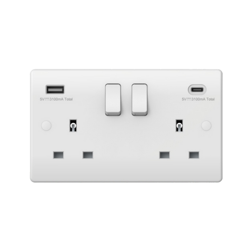 Caradok 2G 13A DP Switched Socket USB A + C 3.1A - Caradok - The Classics - White Plastic