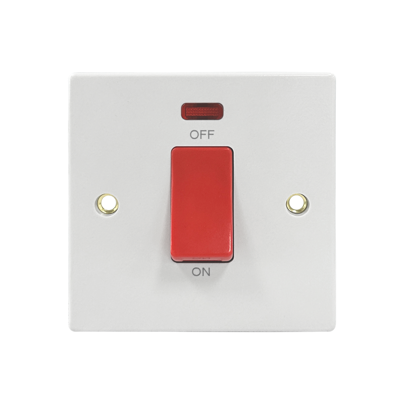Caradok 1G 45A DP Switch c/w Neon Squared Edge -