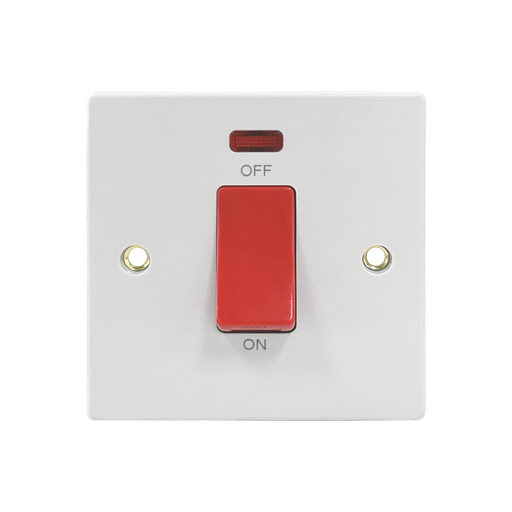 Caradok 1G 45A DP Switch c/w Neon Squared Edge -