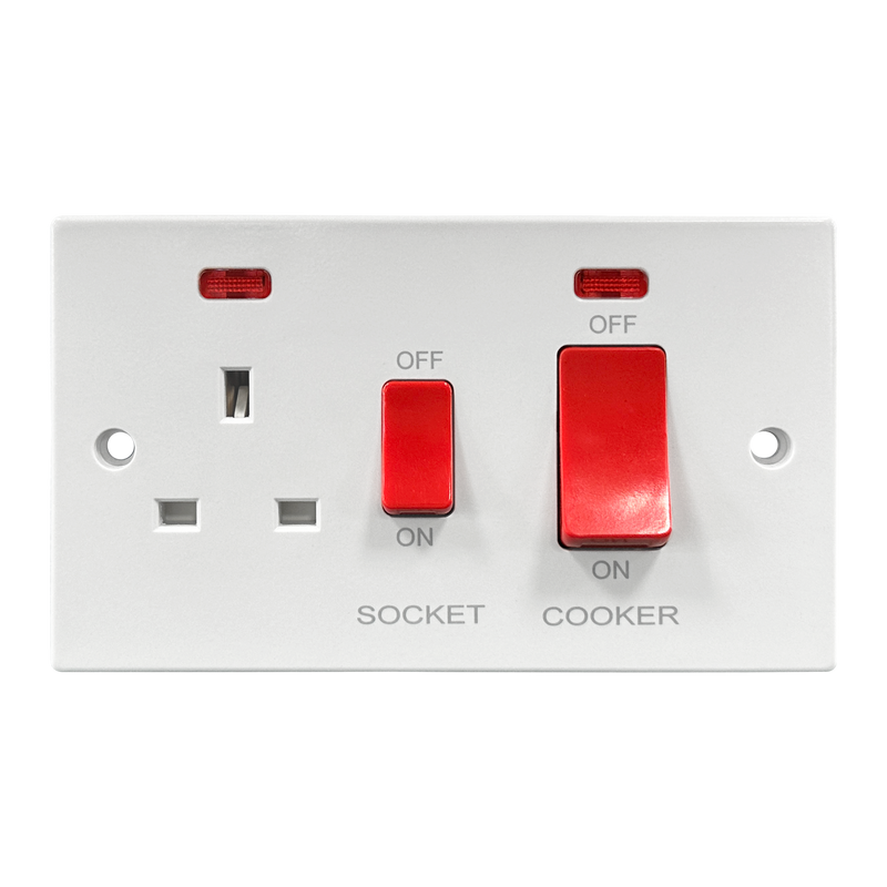 Caradok 45A DP Cooker Control Unit c/w Neon Squared Edge -
