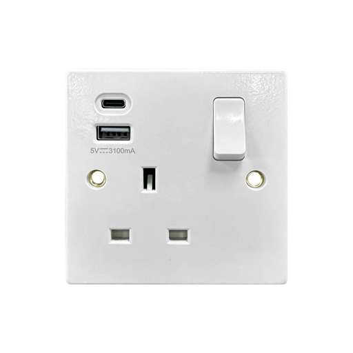 Caradok 1G USB A + C Socket Squared Edge -