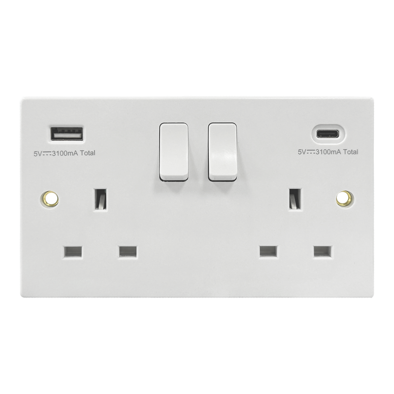 Caradok 2G 13A Switched Socket USB A + C Squared Edge -