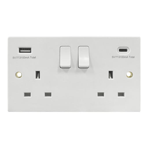 Caradok 2G 13A Switched Socket USB A + C Squared Edge -