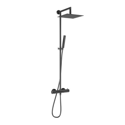 Velar Matt Black Thermostatic Shower Column w/ Diverter and Shower Head - Bathrooms