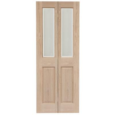 Victorian 4 Panel Oak Bi-Fold Glazed Unfinished Internal Door 1981 x 762mm - Doors