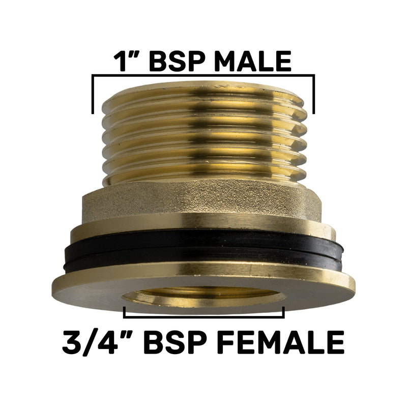 Water Butt Brass 1" BSP Male - 3/4" BSP Female - Home & Garden > Lawn & Garden Tech Hose & Fittings