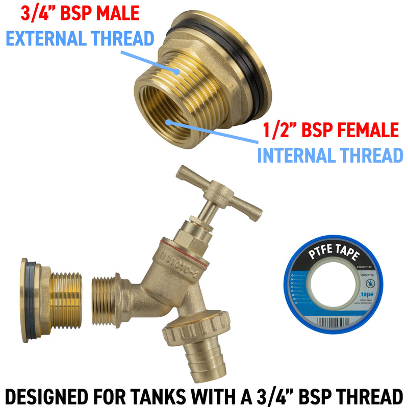 Water Butt Brass Kit 3/4" with Brass Barbed Tap - Hardware > Plumbing > Plumbing Fittings & Supports > Plumbing Valves Tech Hose & Fittings