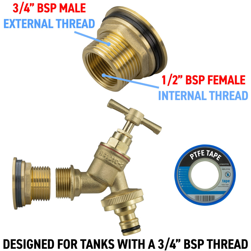 Water Butt Brass Kit 3/4" with Brass Quick Connect Tap - Hardware > Plumbing > Plumbing Fittings & Supports > Plumbing Valves Tech Hose & Fittings