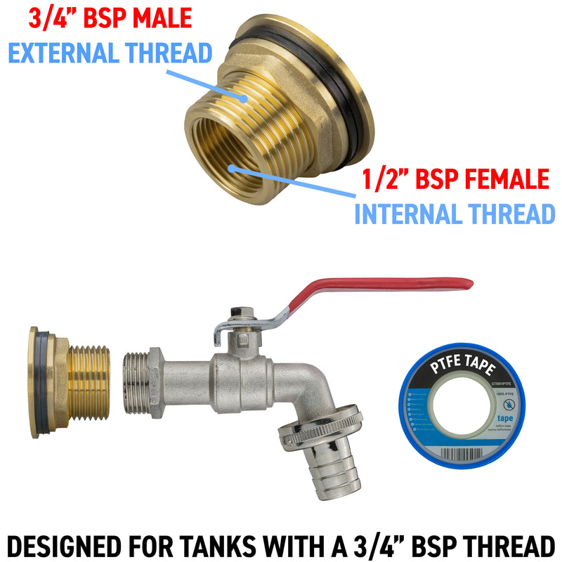 Water Butt Brass Kit 3/4" with Barbed Lever Tap and Drill Bit - Home & Garden > Lawn & Garden Tech Hose & Fittings