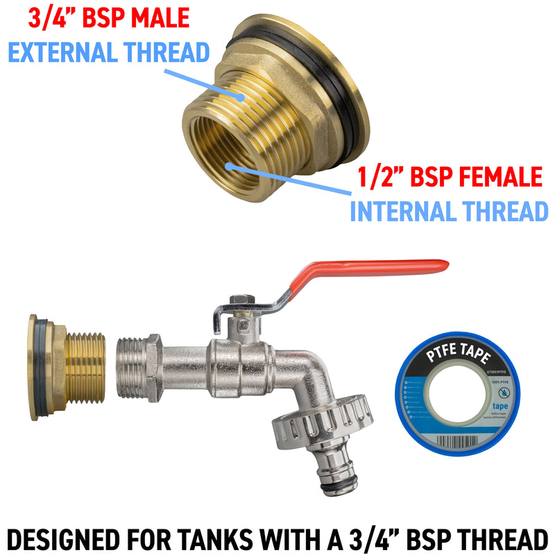 Water Butt Brass Kit 3/4" with Quick Connect Lever Tap - Hardware > Plumbing > Plumbing Fittings & Supports > Plumbing Valves Tech Hose & Fittings