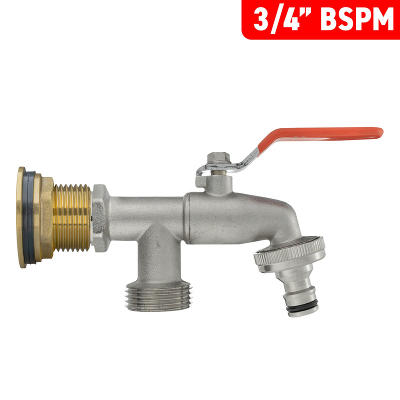 Water Butt Brass Kit 3/4" with Double Tap - Hardware > Plumbing > Plumbing Fittings & Supports > Plumbing Valves Tech Hose & Fittings