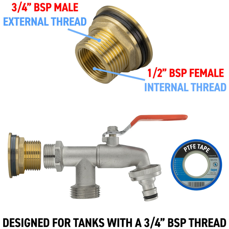 Water Butt Brass Kit 3/4" with Double Tap and Drill Bit - Home & Garden > Lawn & Garden Tech Hose & Fittings