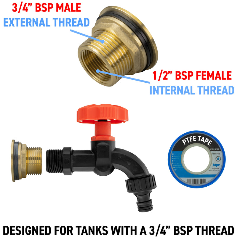 Water Butt Brass Kit 3/4" with Black Dial Tap - Hardware > Plumbing > Plumbing Fittings & Supports > Plumbing Valves Tech Hose & Fittings