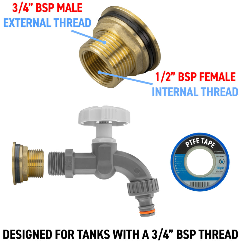 Water Butt Brass Kit 3/4" with Grey Dial Tap - Hardware > Plumbing > Plumbing Fittings & Supports > Plumbing Valves Tech Hose & Fittings
