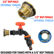 Water Butt Brass Kit 3/4" with Black Dial Tap + Two-Way Splitter - Hardware > Plumbing > Plumbing Fittings & Supports > Plumbing Valves Tech Hose & Fittings
