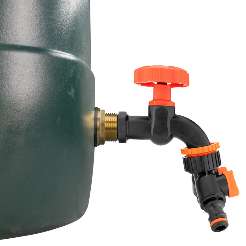Water Butt Brass Kit 3/4" with Black Dial Tap + Two-Way Splitter and Drill Bit - Home & Garden > Lawn & Garden Tech Hose & Fittings
