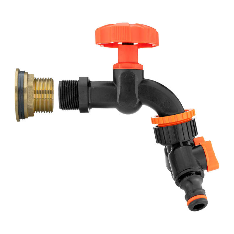 Water Butt Brass Kit 3/4" with Black Dial Tap + Two-Way Splitter and Drill Bit - Home & Garden > Lawn & Garden Tech Hose & Fittings