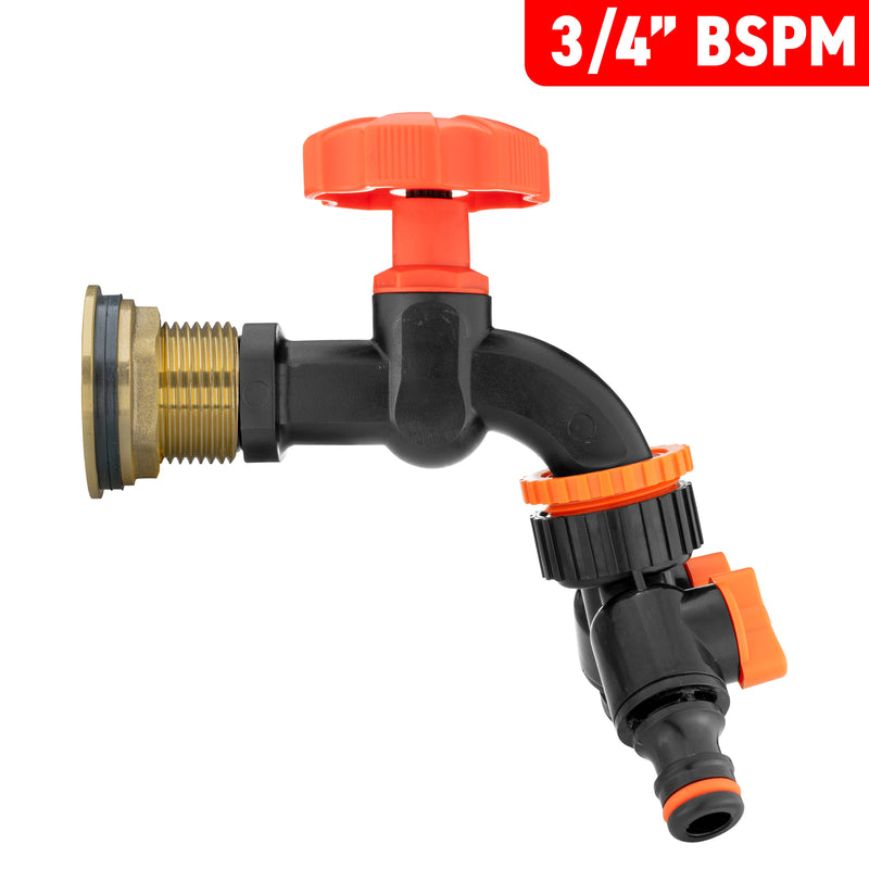 Water Butt Brass Kit 3/4" with Black Dial Tap + Two-Way Splitter - Hardware > Plumbing > Plumbing Fittings & Supports > Plumbing Valves Tech Hose & Fittings