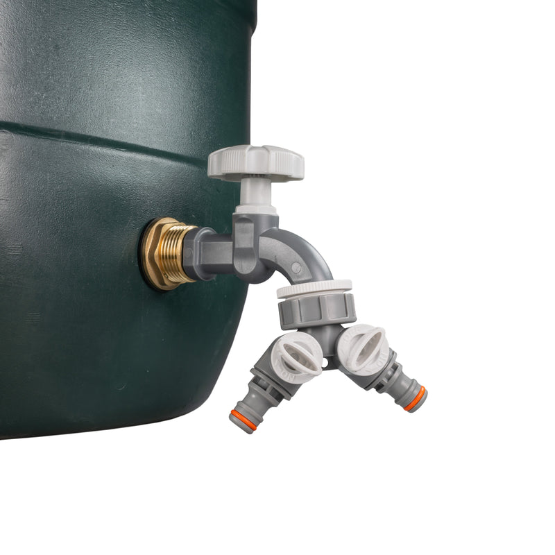 Water Butt Brass Kit 3/4" with Grey Dial Tap + Two-Way Splitter and Drill Bit - Home & Garden > Lawn & Garden Tech Hose & Fittings