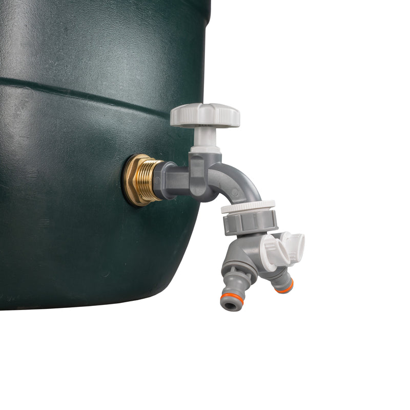 Water Butt Brass Kit 3/4" with Grey Dial Tap + Two-Way Splitter and Drill Bit - Home & Garden > Lawn & Garden Tech Hose & Fittings