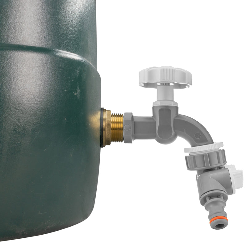 Water Butt Brass Kit 3/4" with Grey Dial Tap + Two-Way Splitter and Drill Bit - Home & Garden > Lawn & Garden Tech Hose & Fittings