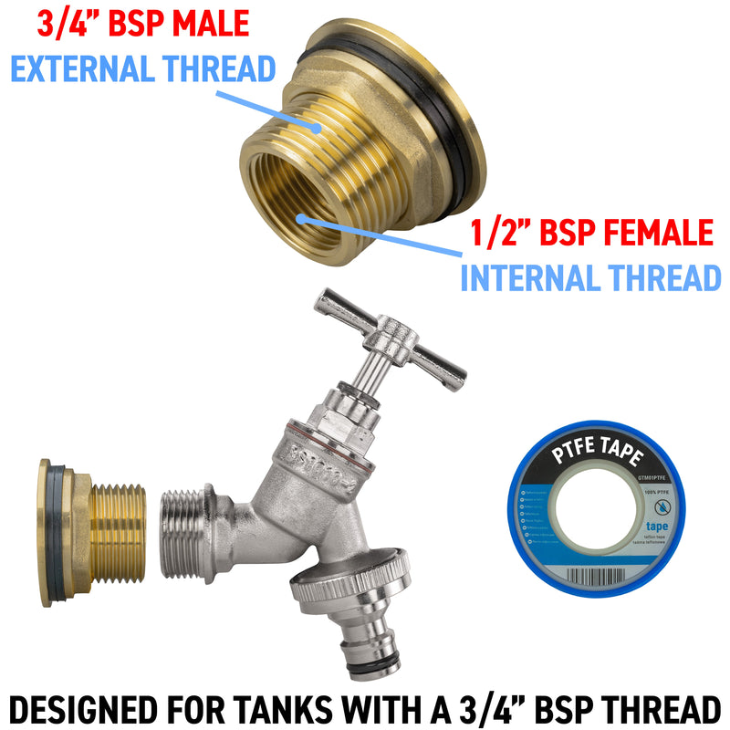 Water Butt Brass Kit 3/4" with Nickel Plated Brass Quick Connect Tap - Hardware > Plumbing > Plumbing Fittings & Supports > Plumbing Valves Tech Hose & Fittings