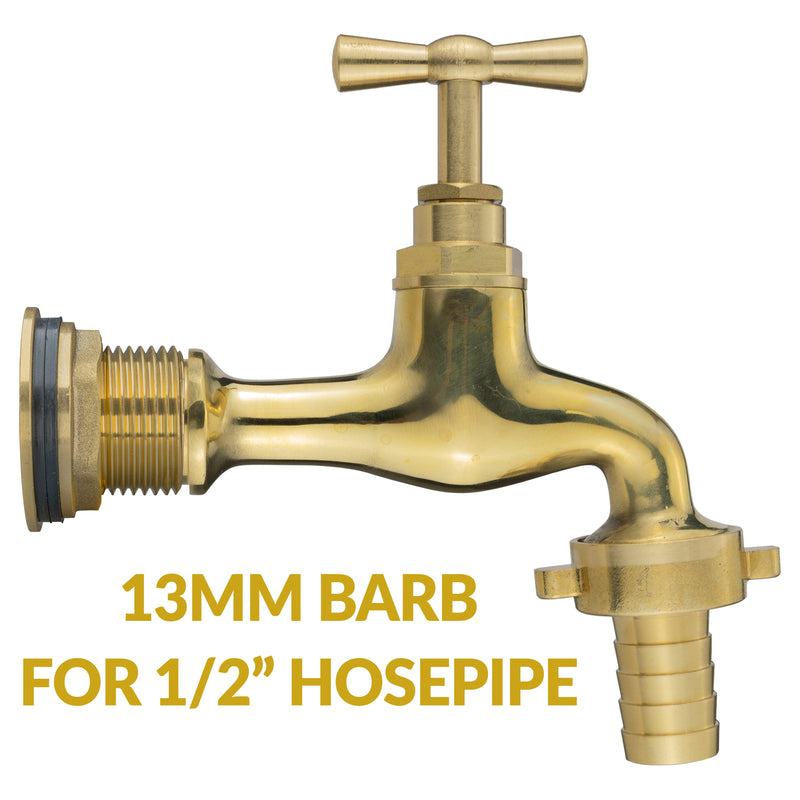 Water Butt Brass Kit 3/4" with 13mm Barbed Polished Brass Tap and Drill Bit - Home & Garden > Lawn & Garden Tech Hose & Fittings