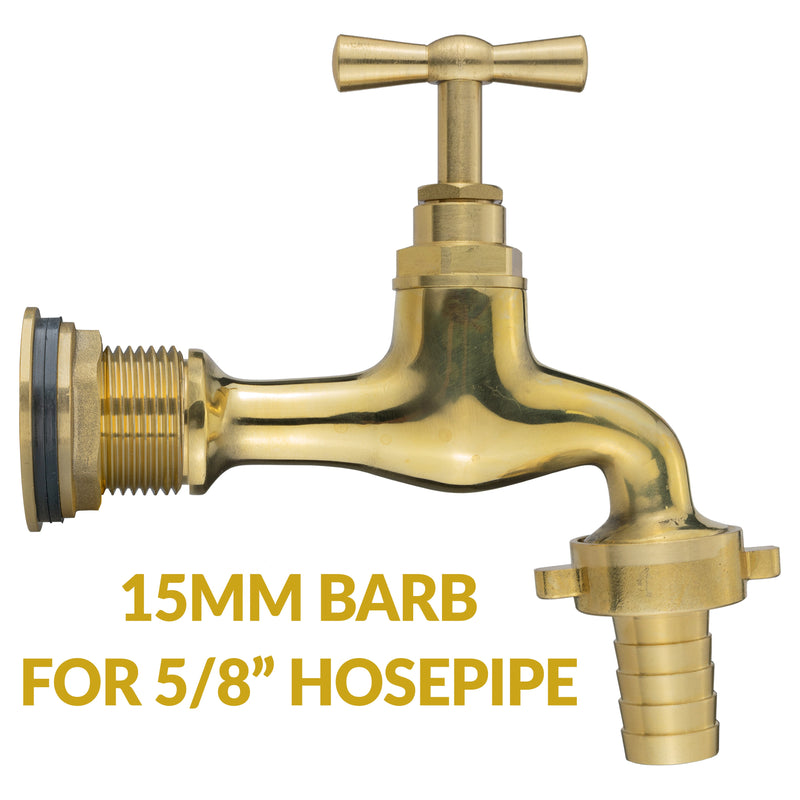 Water Butt Brass Kit 3/4" with 15mm Barbed Polished Brass Tap - Hardware > Plumbing > Plumbing Fittings & Supports > Plumbing Valves Tech Hose & Fittings