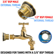 Water Butt Brass Kit 3/4" with Quick Connect Polished Brass Tap - Hardware > Plumbing > Plumbing Fittings & Supports > Plumbing Valves Tech Hose & Fittings