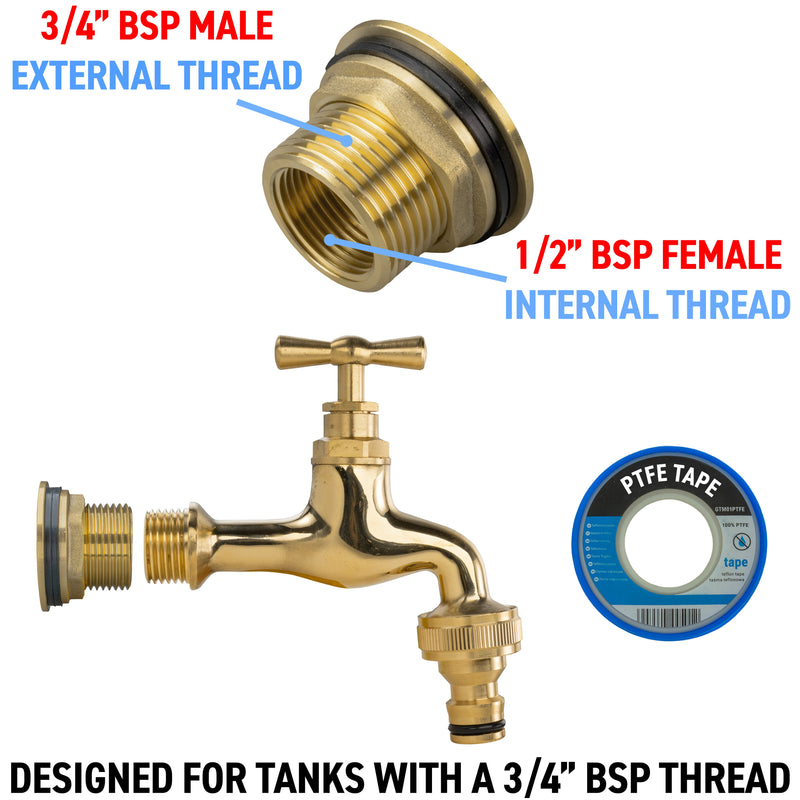 Water Butt Brass Kit 3/4" with Quick Connect Polished Brass Tap - Hardware > Plumbing > Plumbing Fittings & Supports > Plumbing Valves Tech Hose & Fittings