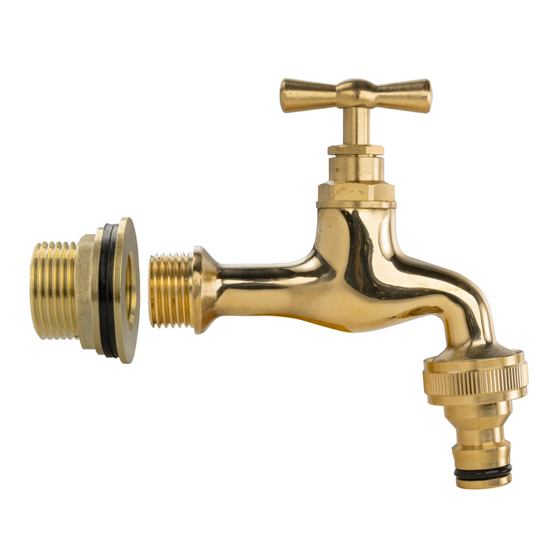 Water Butt Brass Kit 3/4" with Quick Connect Polished Brass Tap - Hardware > Plumbing > Plumbing Fittings & Supports > Plumbing Valves Tech Hose & Fittings