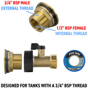 Water Butt Brass Kit 3/4" with Brass Valve - Hardware > Plumbing > Plumbing Fittings & Supports > Plumbing Valves Tech Hose & Fittings