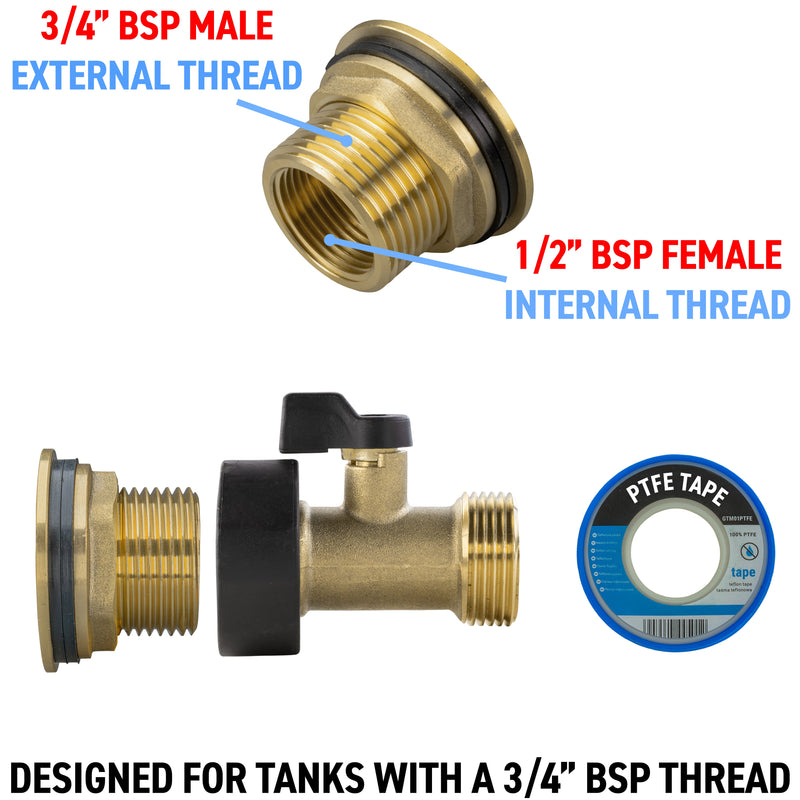 Water Butt Brass Kit 3/4" with Brass Valve and Drill Bit - Home & Garden > Lawn & Garden Tech Hose & Fittings
