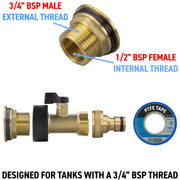 Water Butt Brass Kit 3/4" with Brass Valve + Quick Connect - Hardware > Plumbing > Plumbing Fittings & Supports > Plumbing Valves Tech Hose & Fittings