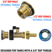 Water Butt Brass Kit 3/4" with Brass Valve + 13mm Barb - Hardware > Plumbing > Plumbing Fittings & Supports > Plumbing Valves Tech Hose & Fittings