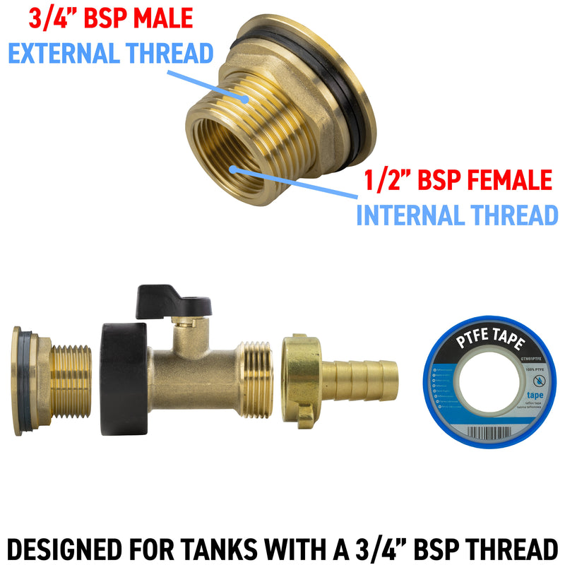Water Butt Brass Kit 3/4" with Brass Valve + 13mm Barb and Drill Bit - Home & Garden > Lawn & Garden Tech Hose & Fittings
