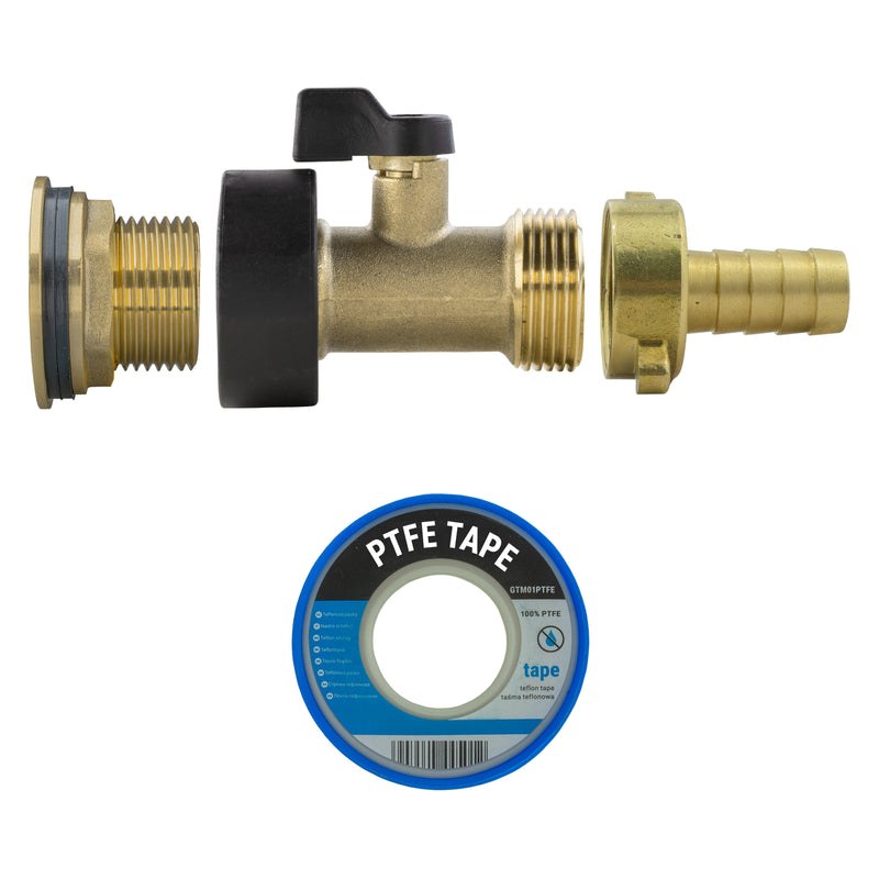 Water Butt Brass Kit 3/4" with Brass Valve + 13mm Barb and Drill Bit - Home & Garden > Lawn & Garden Tech Hose & Fittings
