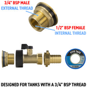 Water Butt Brass Kit 3/4" with Brass Valve + 19mm Barb - Hardware > Plumbing > Plumbing Fittings & Supports > Plumbing Valves Tech Hose & Fittings