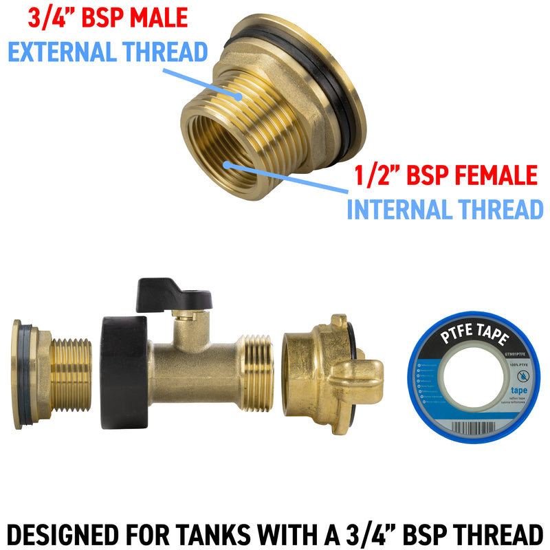 Water Butt Brass Kit 3/4" with Brass Valve + Geka - Hardware > Plumbing > Plumbing Fittings & Supports > Plumbing Valves Tech Hose & Fittings