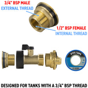 Water Butt Brass Kit 3/4" with Brass Valve + Geka and Drill Bit - Home & Garden > Lawn & Garden Tech Hose & Fittings