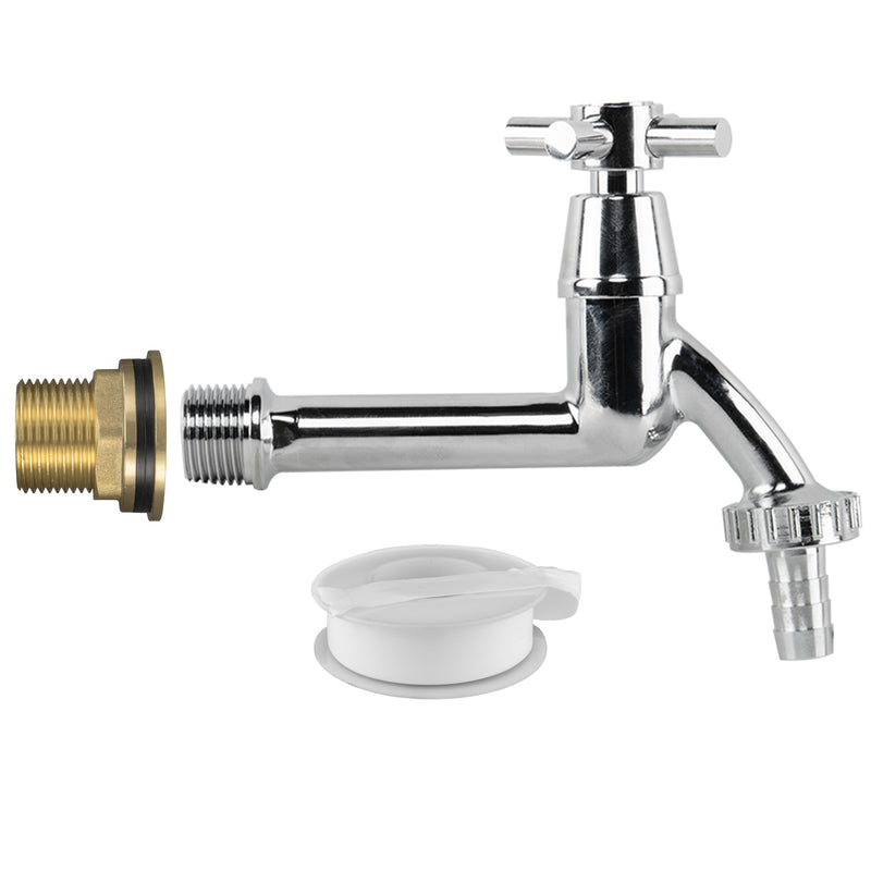 Water Butt Brass Kit 3/4" with Extended Brass Chrome Tap 1/2" Barb - Garden watering