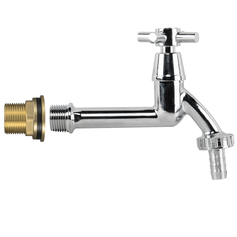 Water Butt Brass Kit 3/4" with Extended Brass Chrome Tap 1/2" Barb - Garden watering