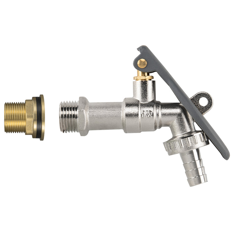 Water Butt Brass Kit 3/4" with Lever Tap Hose Barb and Lever Lock - Garden watering