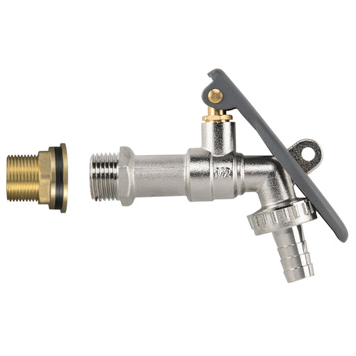 Water Butt Brass Kit 3/4" with Lever Tap Hose Barb and Lever Lock - Garden watering